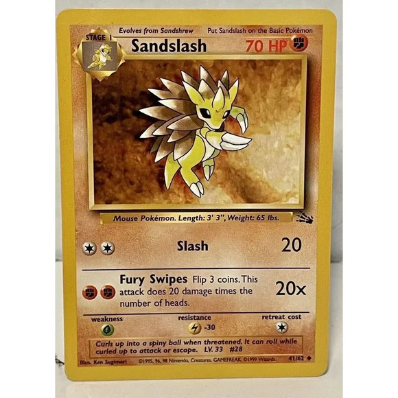 1999 Fossil Set Sandslash 41/62 Pokemon TCG WOTC NM Vintage - Picture 1 of 12